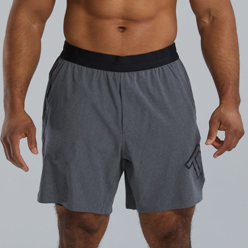 TYR Hydrosphere™ Men's Lined 7 Unbroken Big Logo Shorts - Charcoal Heather