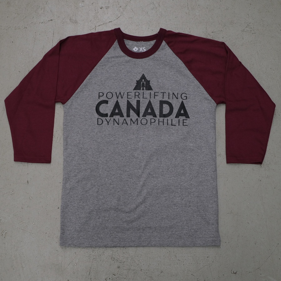 Canadian Powerlifting Union - Maroon/Grey Baseball Tee-Inner Strength Products