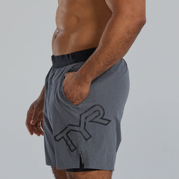 TYR Hydrosphere™ Men's Lined 7" Unbroken Big Logo Shorts - Charcoal Heather