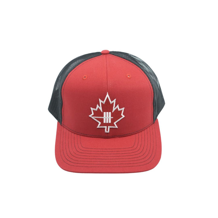 Inner Strength Maple Leaf Trucker Hat - Red with Black Mesh
