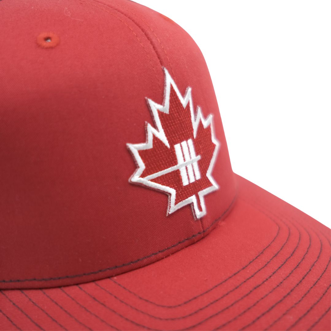 Inner Strength Maple Leaf Trucker Hat - Red with Black Mesh